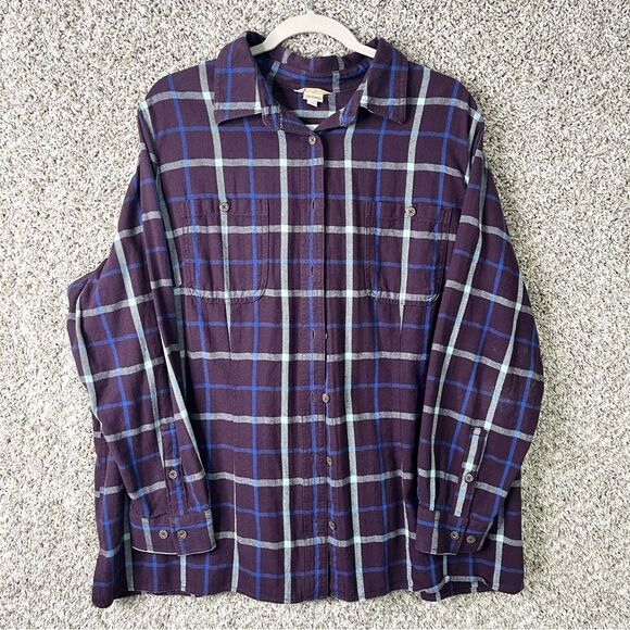 Duluth Trading Shirt Women’s 2X Free Swingin' Purple Plaid Button Down Flannel - Picture 1 of 5